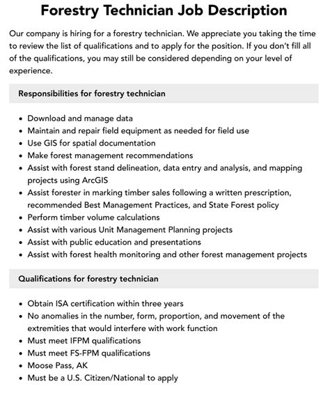 forest technician 1 denr duties and responsibilities|Forestry Technician Job Description [Updated for 2024] .